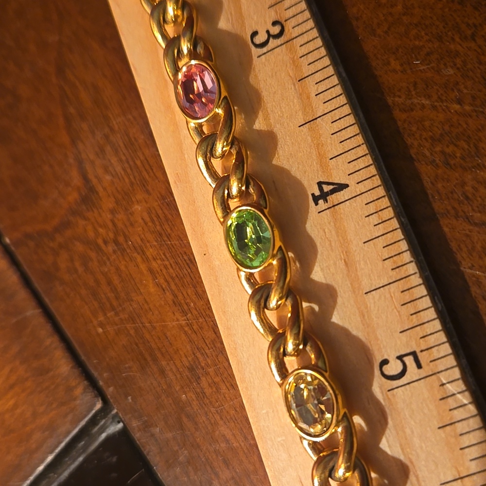 Vintage Swarovski Swan Logo Gold-tone Multi-color Crystal Chain Bracelet 7.25" - Picture 11 of 13